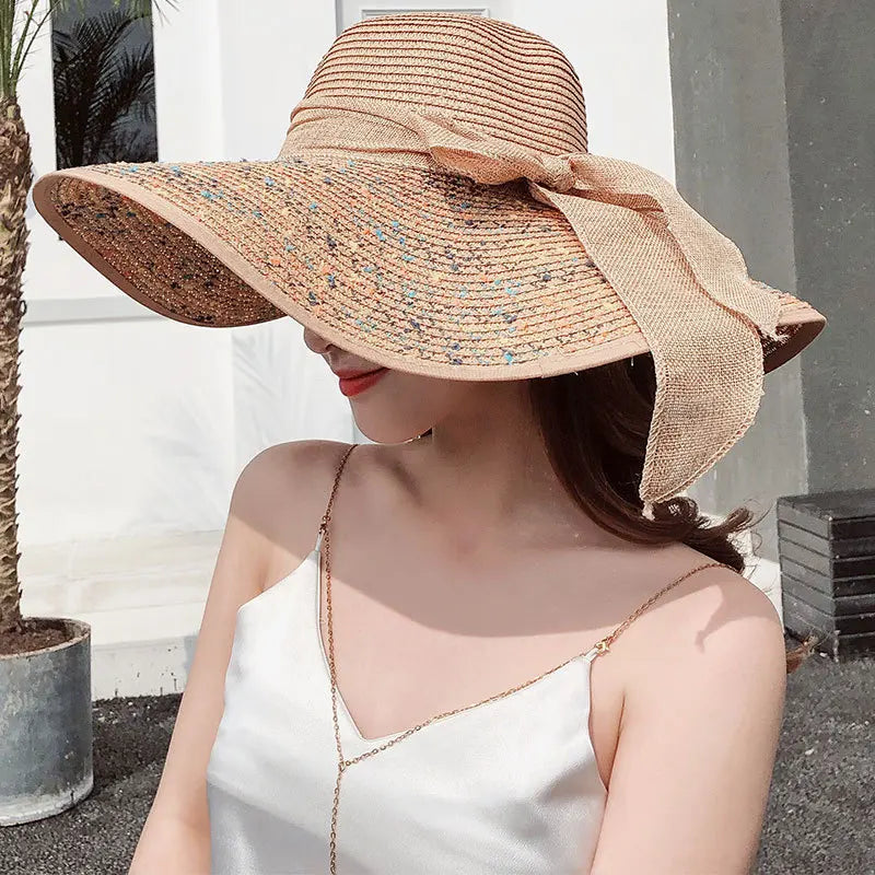 Chapeau de paille d'été femme style coréen avec large bord, pliable et anti-UV

