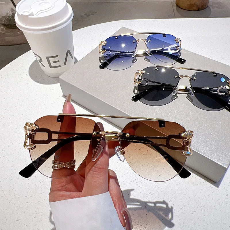 Lunettes de Soleil Oversized Sans Monture pour Femme - Style Vintage Luxe