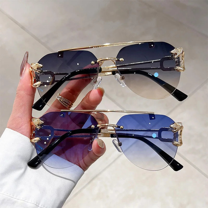 Lunettes de Soleil Oversized Sans Monture pour Femme - Style Vintage Luxe