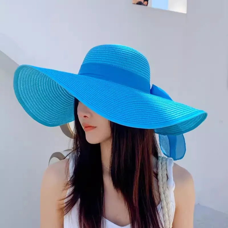 Chapeau de paille d'été femme style coréen avec large bord, pliable et anti-UV

