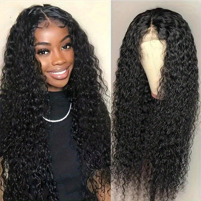 Black Water Wave Lace Front Hair Wigs 13*4 Part Lace Wig Pre Plucked Deep Curly Synthetic Wig 150% Density for Daily Use