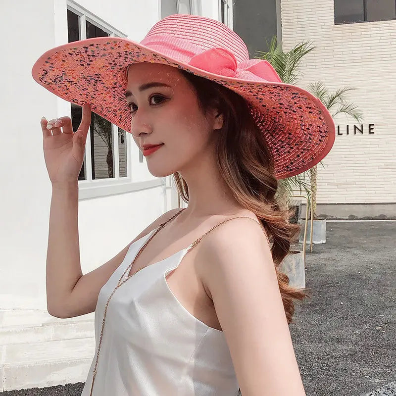 Chapeau de paille d'été femme style coréen avec large bord, pliable et anti-UV


