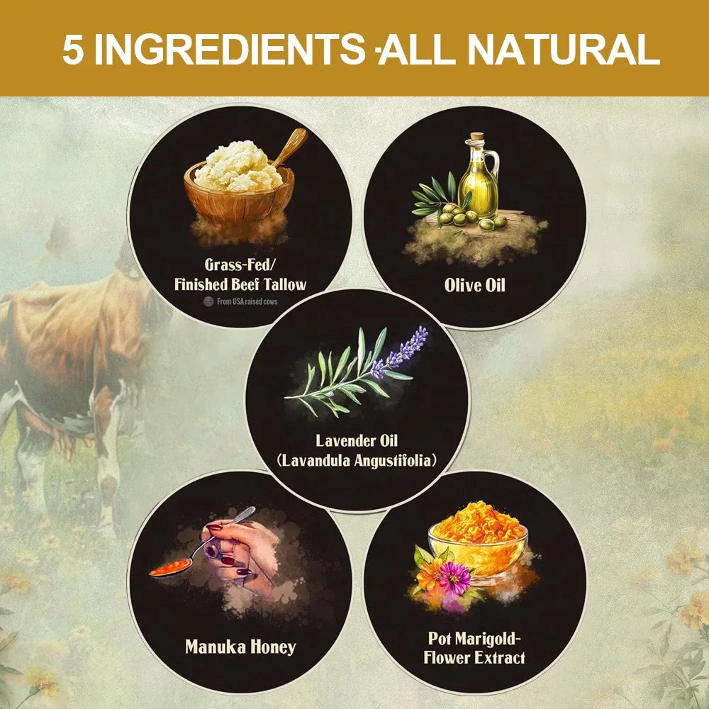 Hydratant au suif de bœuf nourri à l’herbe, parfum vanille, anti-âge