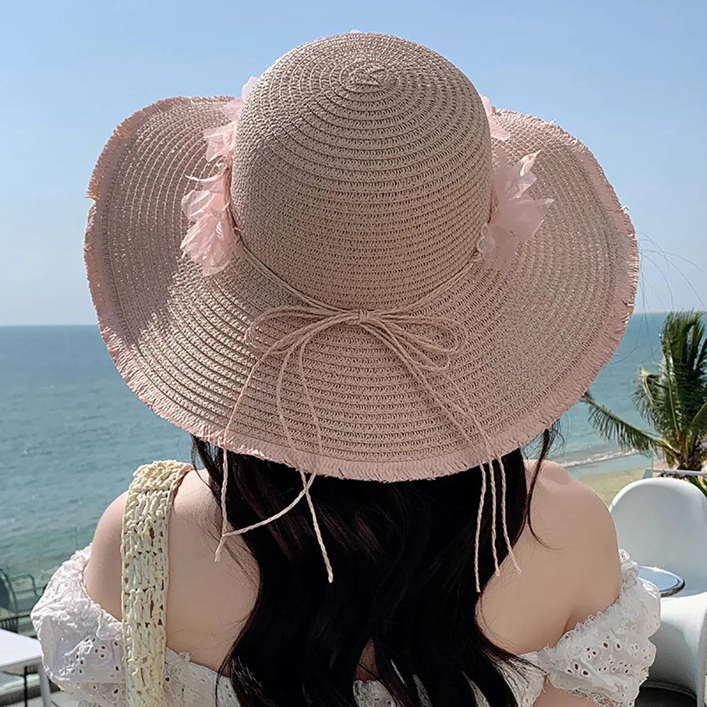 Chapeau de paille été 2025 style Mori pour femme, large bord, pliable, protection UV