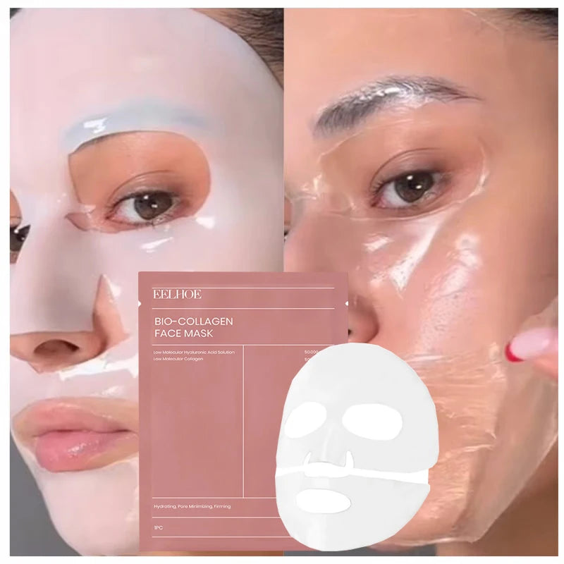 Application du masque visage bio - collagen sur peau propre