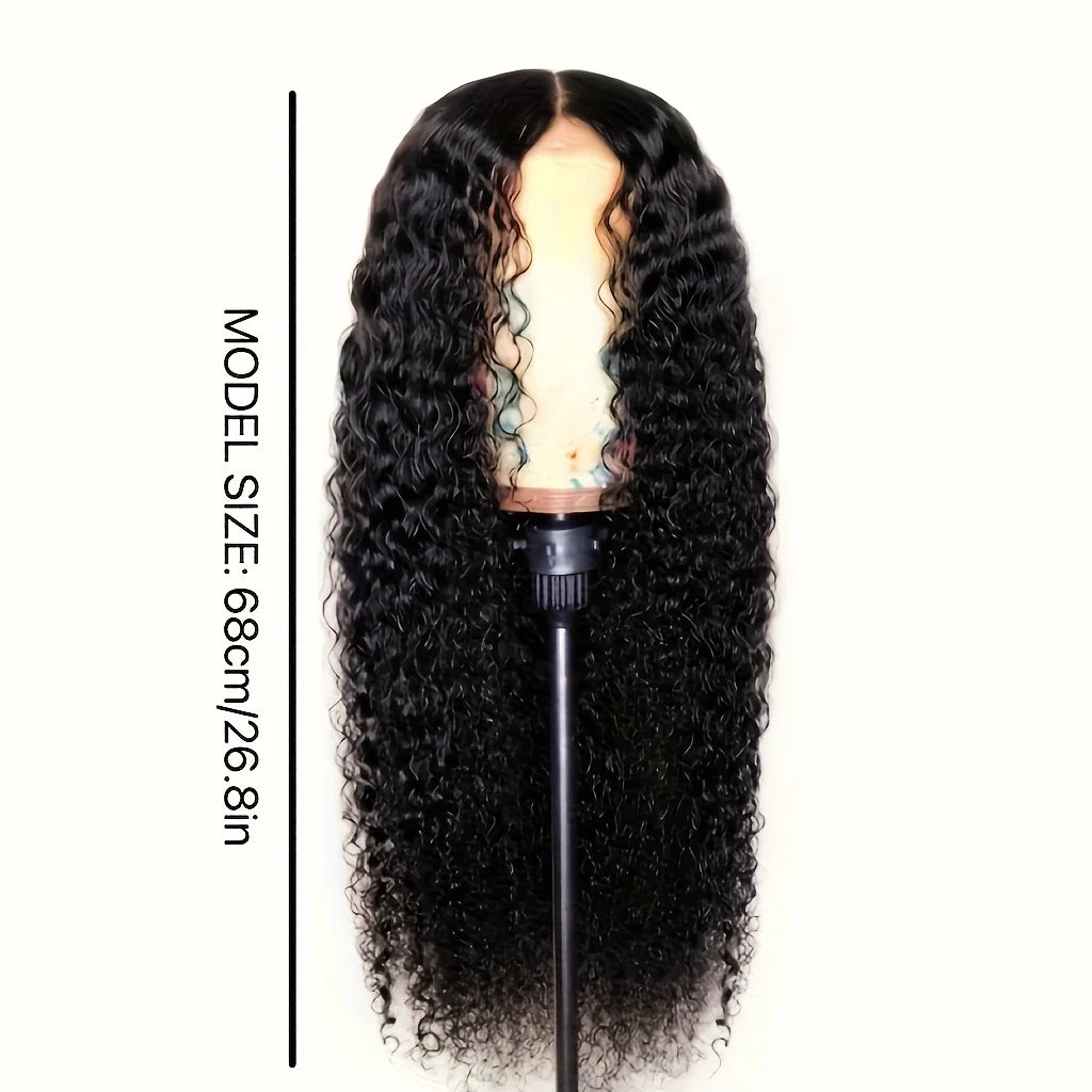 Black Water Wave Lace Front Hair Wigs 13*4 Part Lace Wig Pre Plucked Deep Curly Synthetic Wig 150% Density for Daily Use