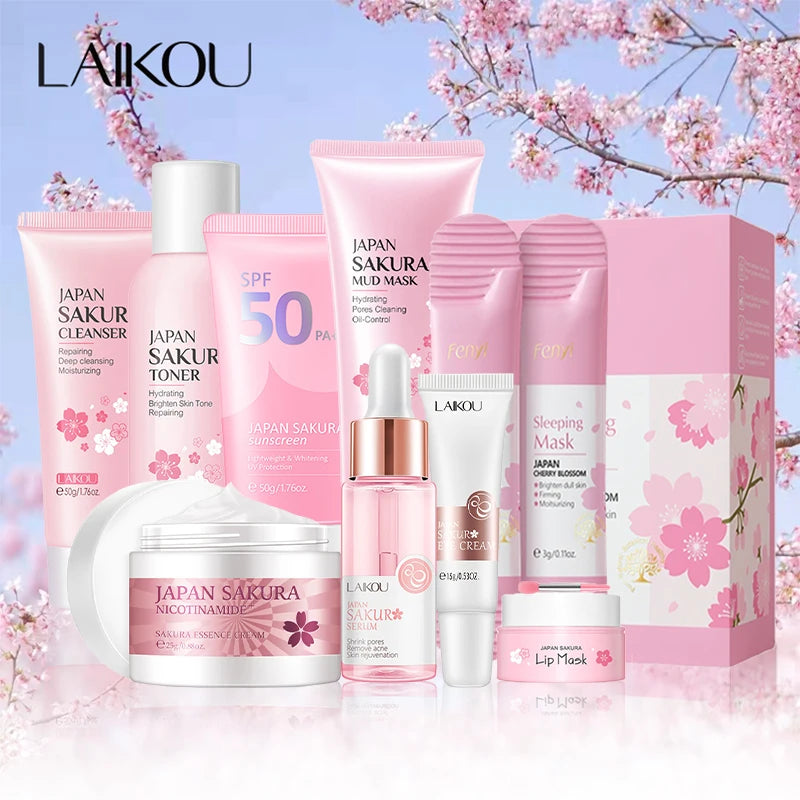 Kit Soins Visage Sakura – coffret complet de 9 Pièces