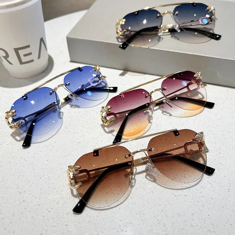 Lunettes de Soleil Oversized Sans Monture pour Femme - Style Vintage Luxe