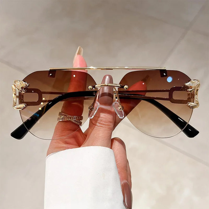 Lunettes de Soleil Oversized Sans Monture pour Femme - Style Vintage Luxe