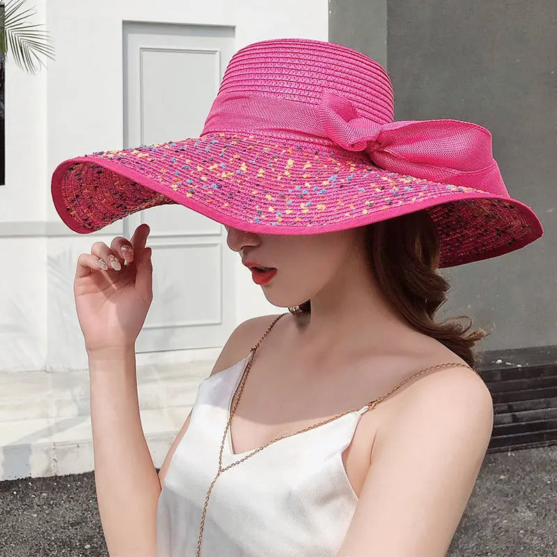 Chapeau de paille d'été femme style coréen avec large bord, pliable et anti-UV

