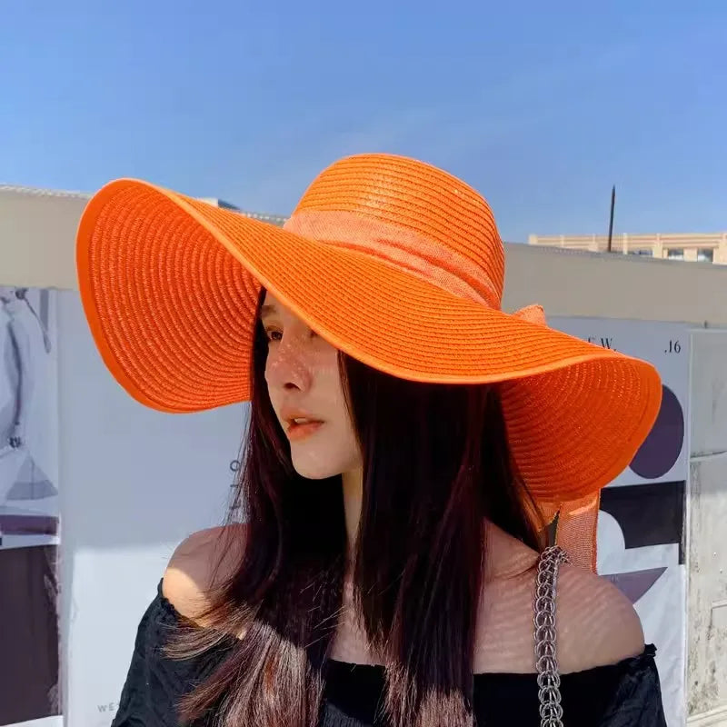 Chapeau de paille d'été femme style coréen avec large bord, pliable et anti-UV

