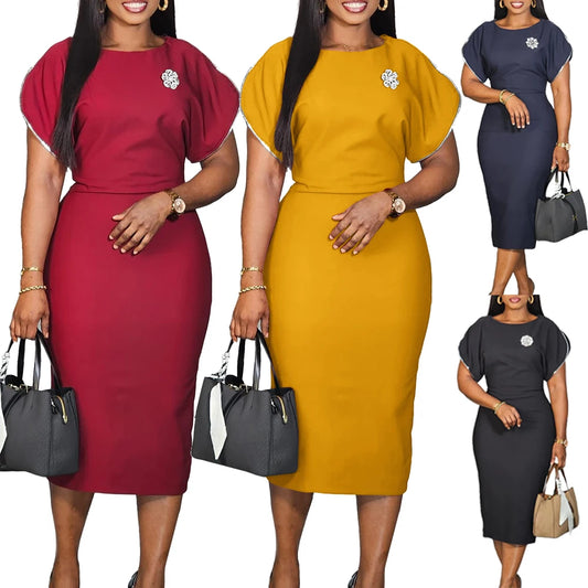 Women Dress 2025 for Church Elegant Ladies Summer Office Wear Casual Dress Bodycon Knee Length Solid Color Midi Pencil Dress