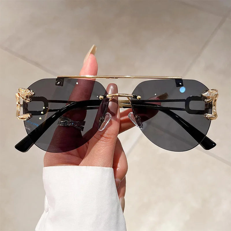 Lunettes de Soleil Oversized Sans Monture pour Femme - Style Vintage Luxe