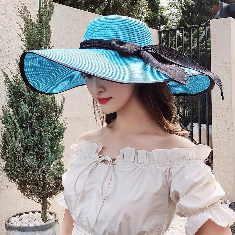 Chapeau de paille d'été femme style coréen avec large bord, pliable et anti-UV

