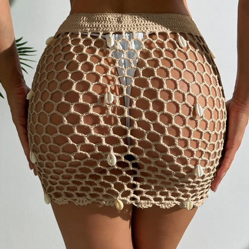 Mini jupe de plage sexy en crochet coquillage pour femme, tendance été 2025