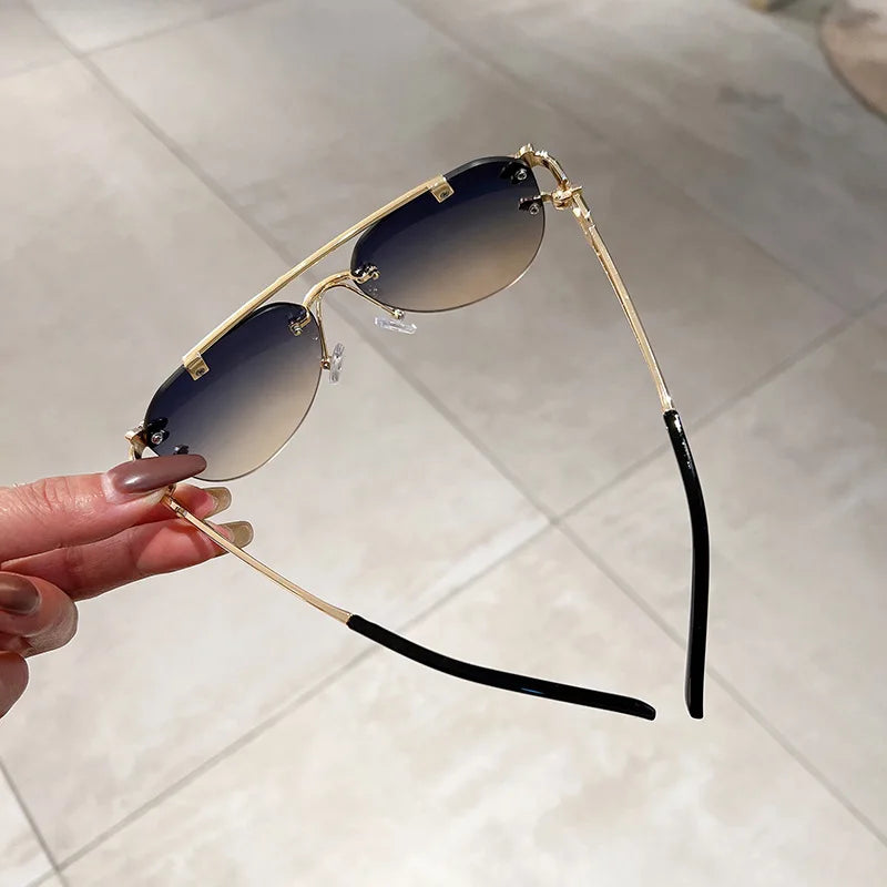 Lunettes de Soleil Oversized Sans Monture pour Femme - Style Vintage Luxe