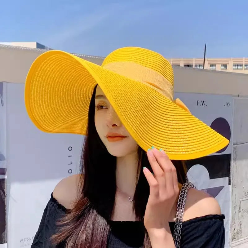 Chapeau de paille d'été femme style coréen avec large bord, pliable et anti-UV

