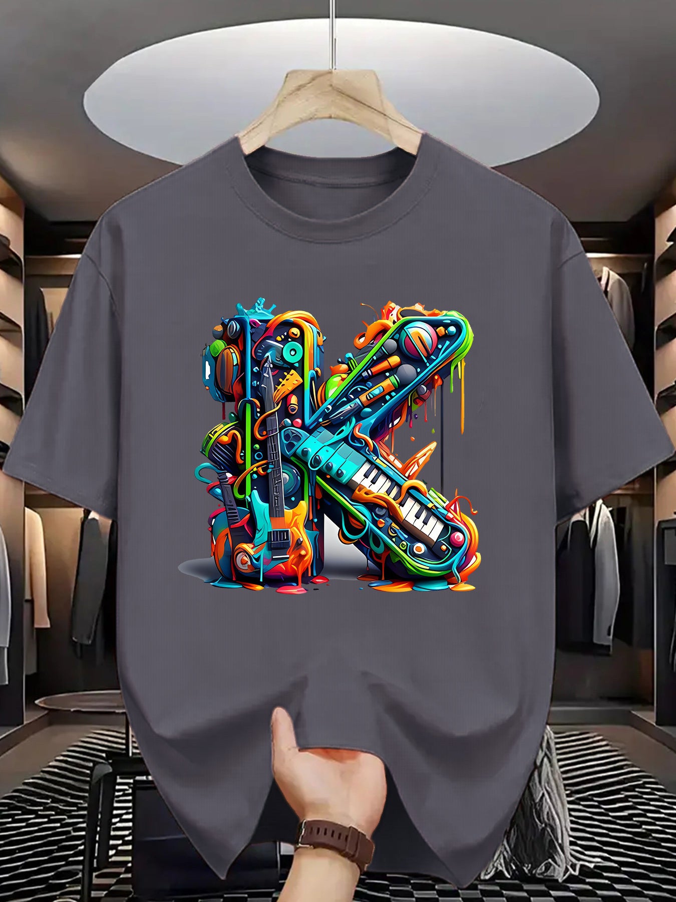 T-shirt homme à manches courtes avec imprimé graffiti coloré – style streetwear décontracté pour l'été

