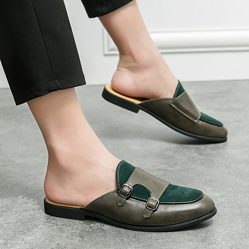 Mules homme punk vert foncé à bout pointu, respirantes, semelle caoutchouc, style casual