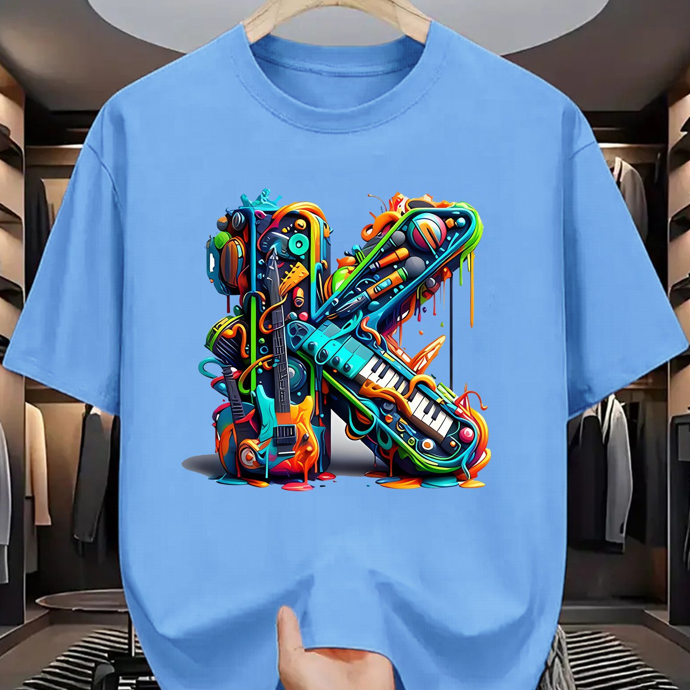 T-shirt homme à manches courtes avec imprimé graffiti coloré – style streetwear décontracté pour l'été

