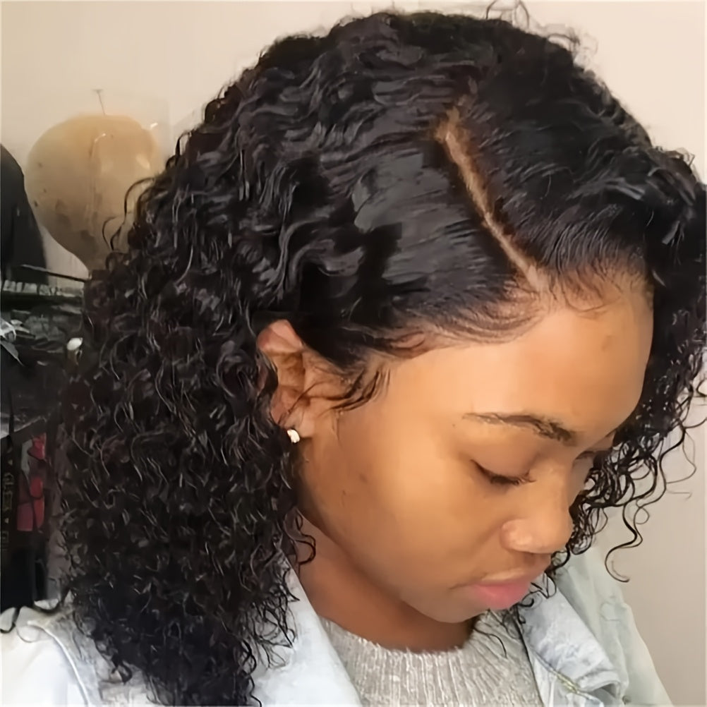 Perruque courte bouclée brésilienne pour femme avec bonnet rose sans colle