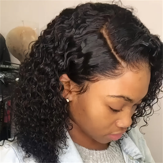 Perruque courte bouclée brésilienne pour femme avec bonnet rose sans colle