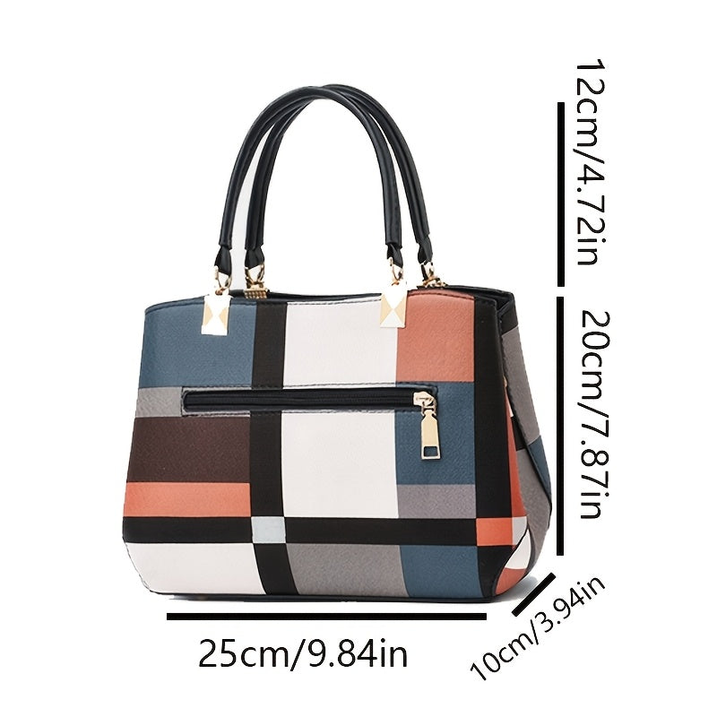 Sac à main noir à carreaux colorés avec bandoulière amovible et fermeture zippée

