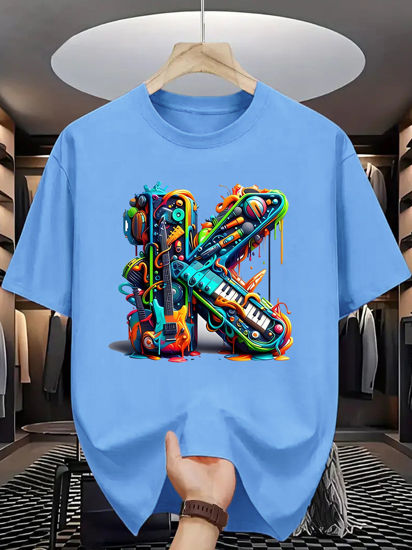 T-shirt homme à manches courtes avec imprimé graffiti coloré – style streetwear décontracté pour l'été

