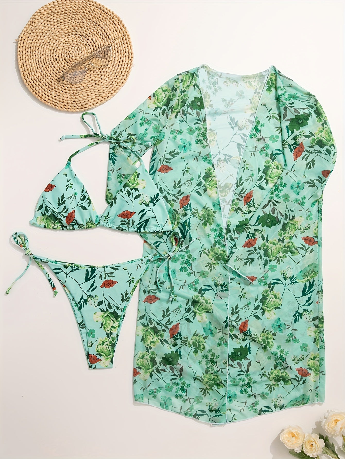 Bikini femme trois pièces style européen – maillot de bain tendance avec surjupe assortie