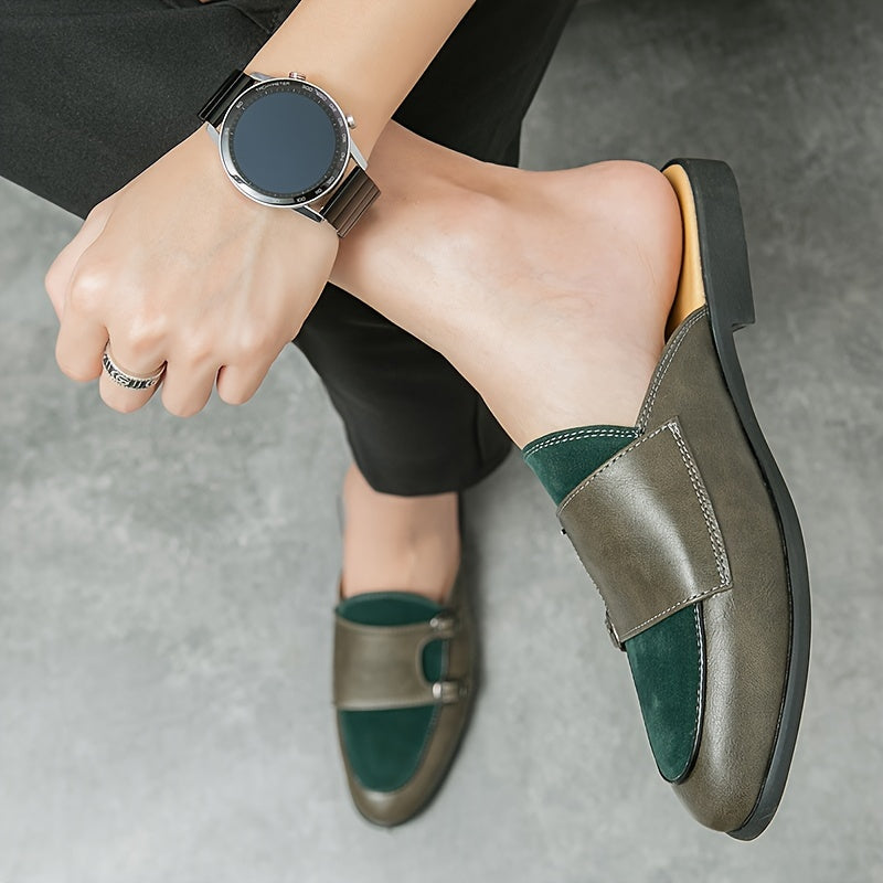 Mules homme punk vert foncé à bout pointu, respirantes, semelle caoutchouc, style casual