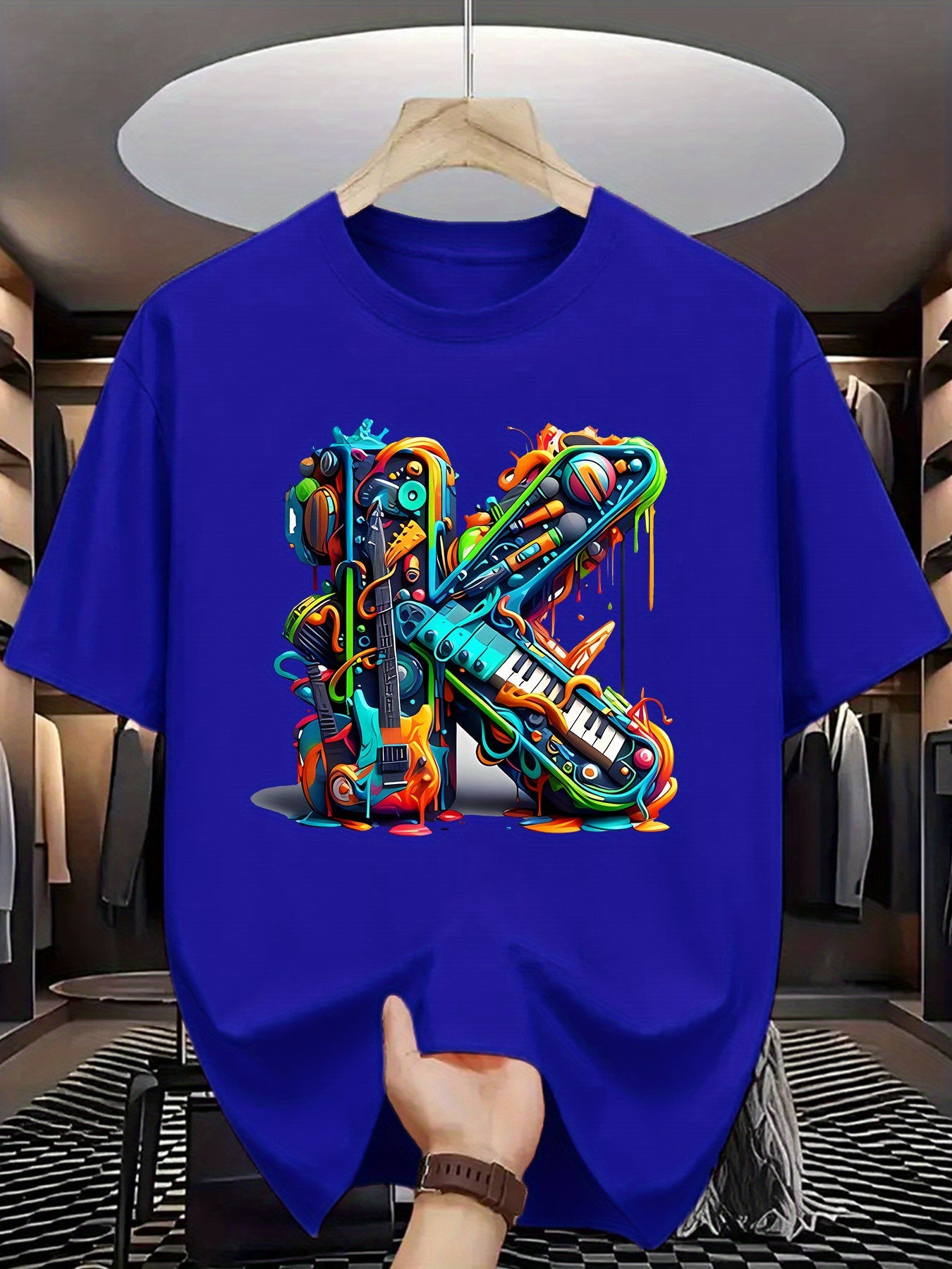 T-shirt homme à manches courtes avec imprimé graffiti coloré – style streetwear décontracté pour l'été

