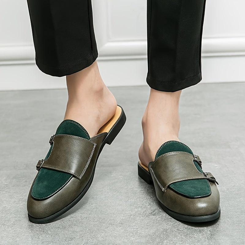 Mules homme punk vert foncé à bout pointu, respirantes, semelle caoutchouc, style casual