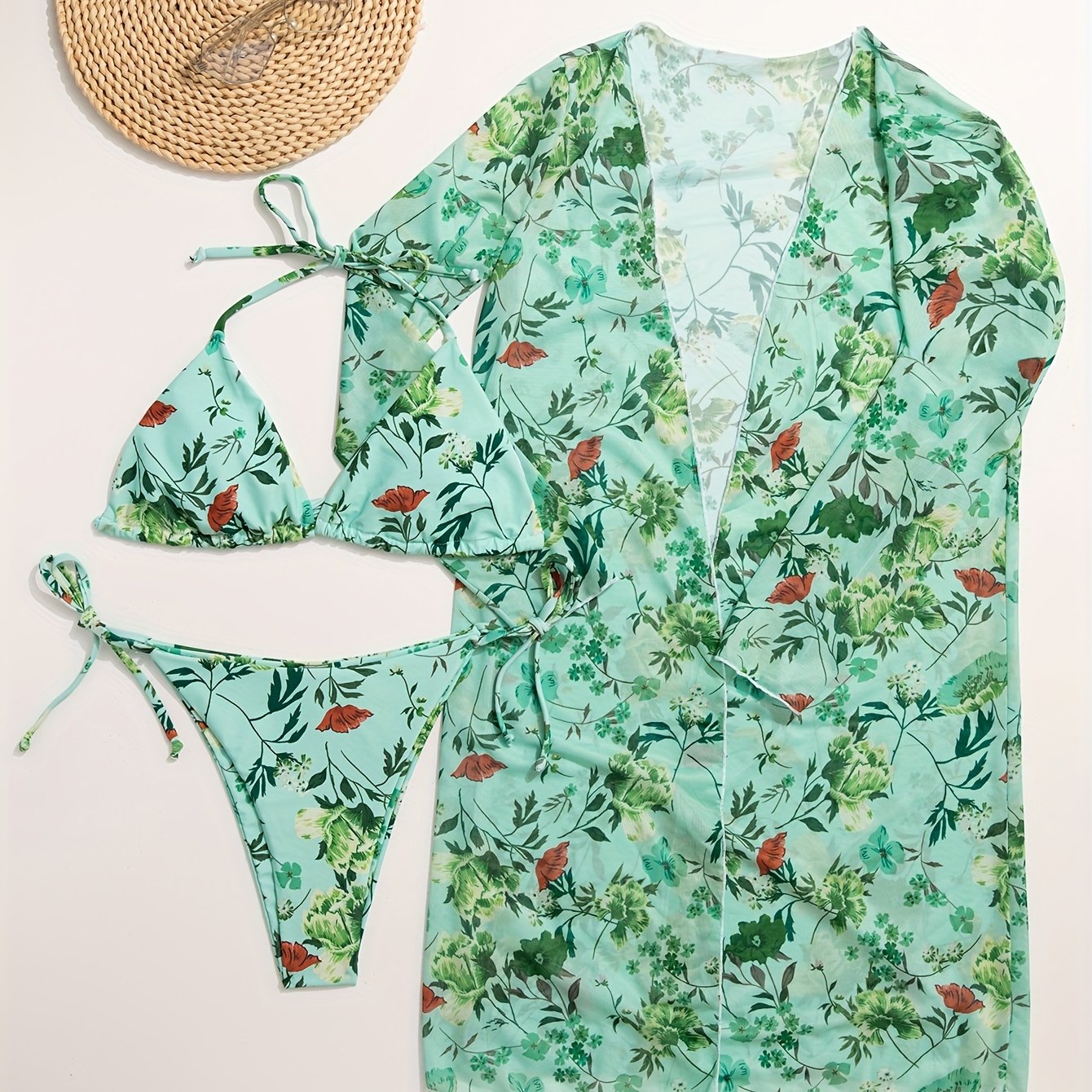 Bikini femme trois pièces style européen – maillot de bain tendance avec surjupe assortie