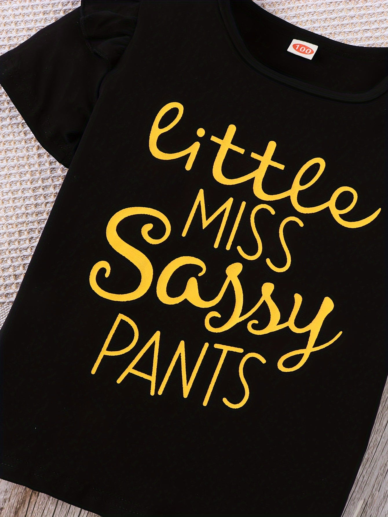 Lot de 3 pantalons fille avec imprimés lettres et fleurs, bordure volantée et accessoires ceinture

