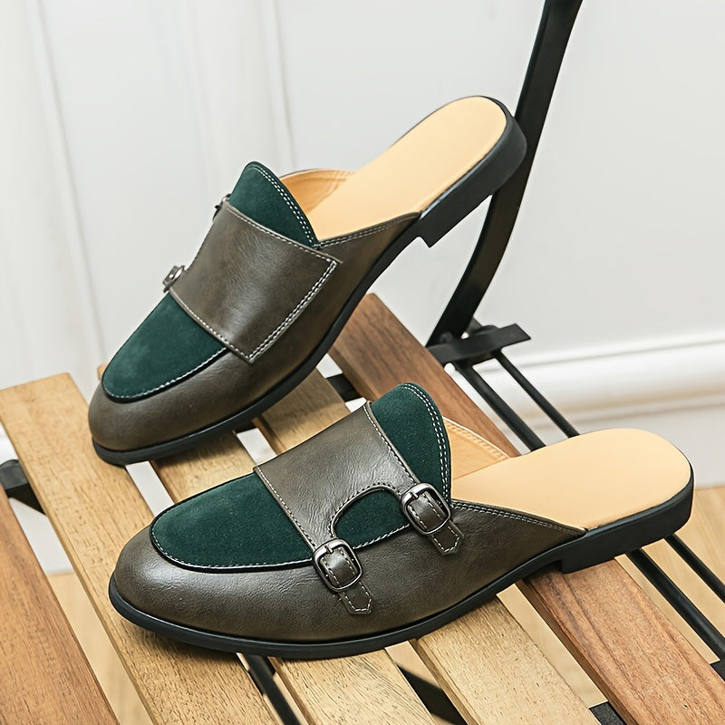 Mules homme punk vert foncé à bout pointu, respirantes, semelle caoutchouc, style casual