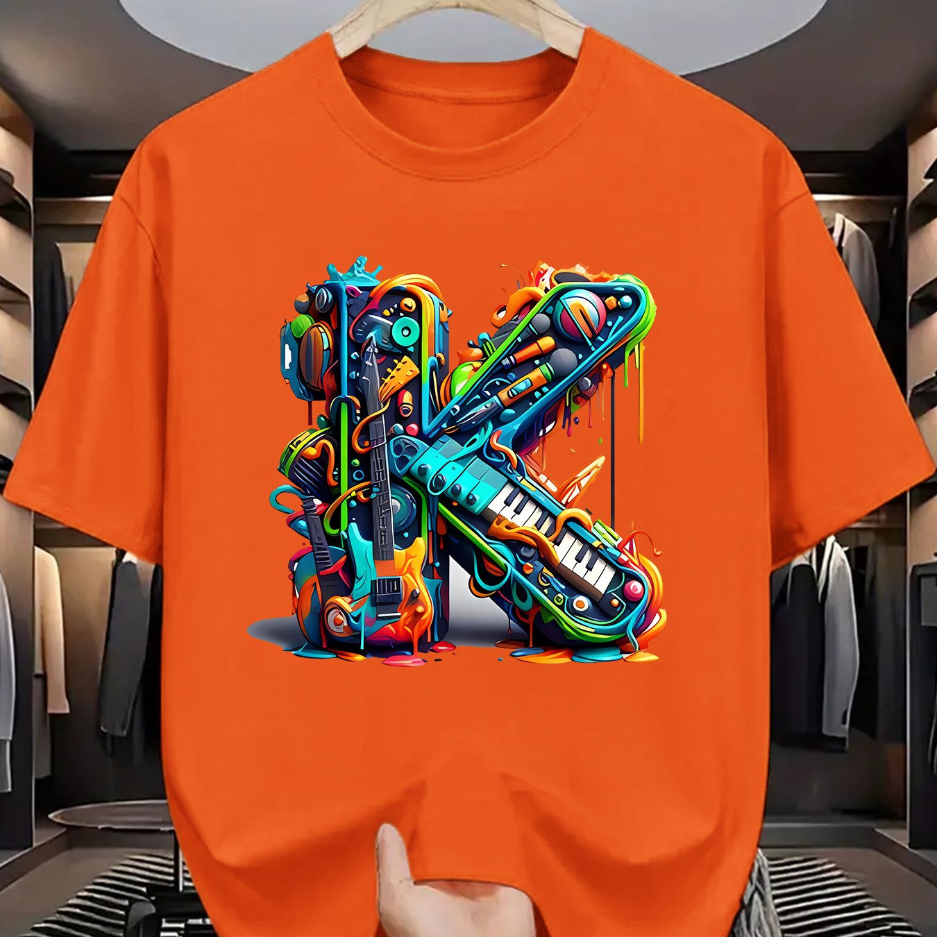 T-shirt homme à manches courtes avec imprimé graffiti coloré – style streetwear décontracté pour l'été

