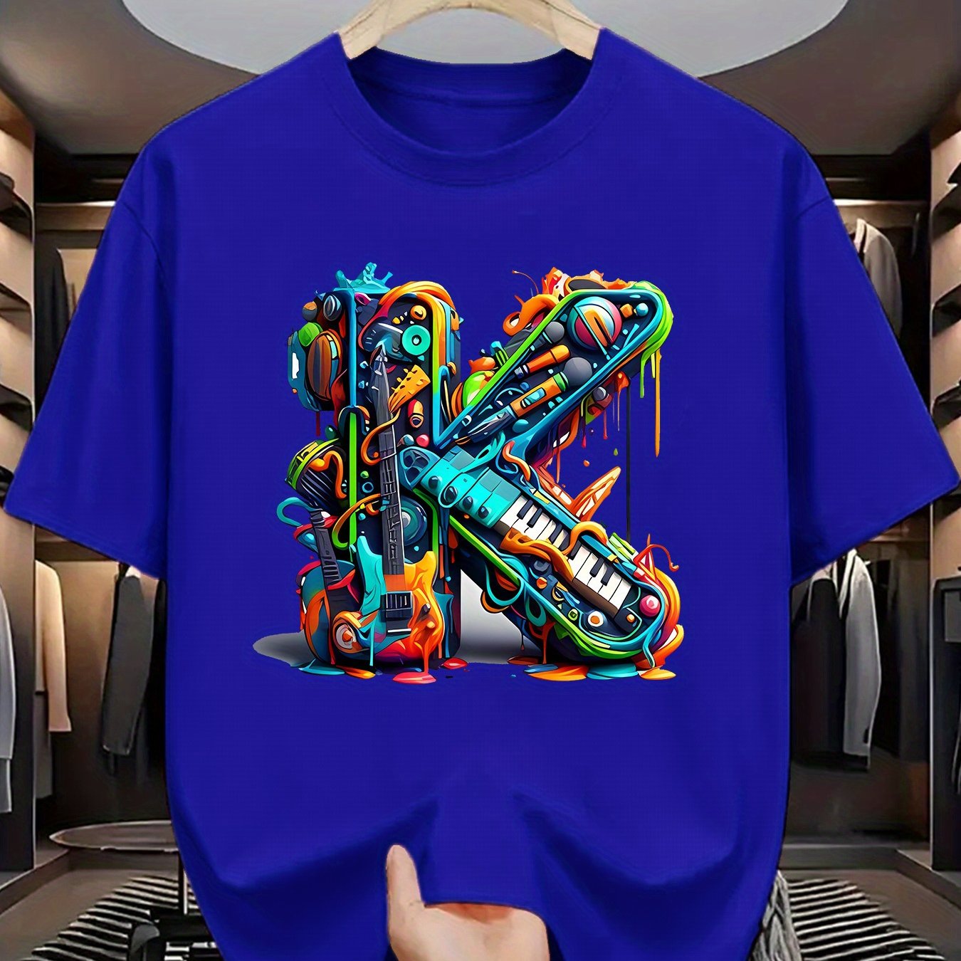 T-shirt homme à manches courtes avec imprimé graffiti coloré – style streetwear décontracté pour l'été

