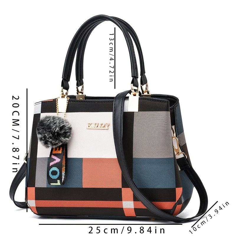 Sac à main noir à carreaux colorés avec bandoulière amovible et fermeture zippée

