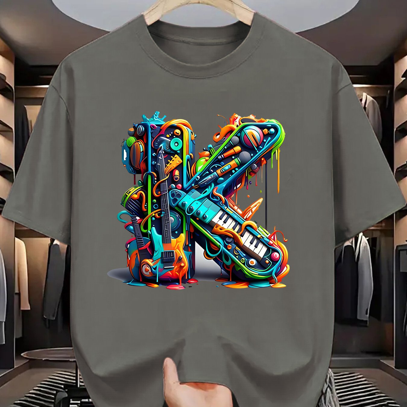 T-shirt homme à manches courtes avec imprimé graffiti coloré – style streetwear décontracté pour l'été

