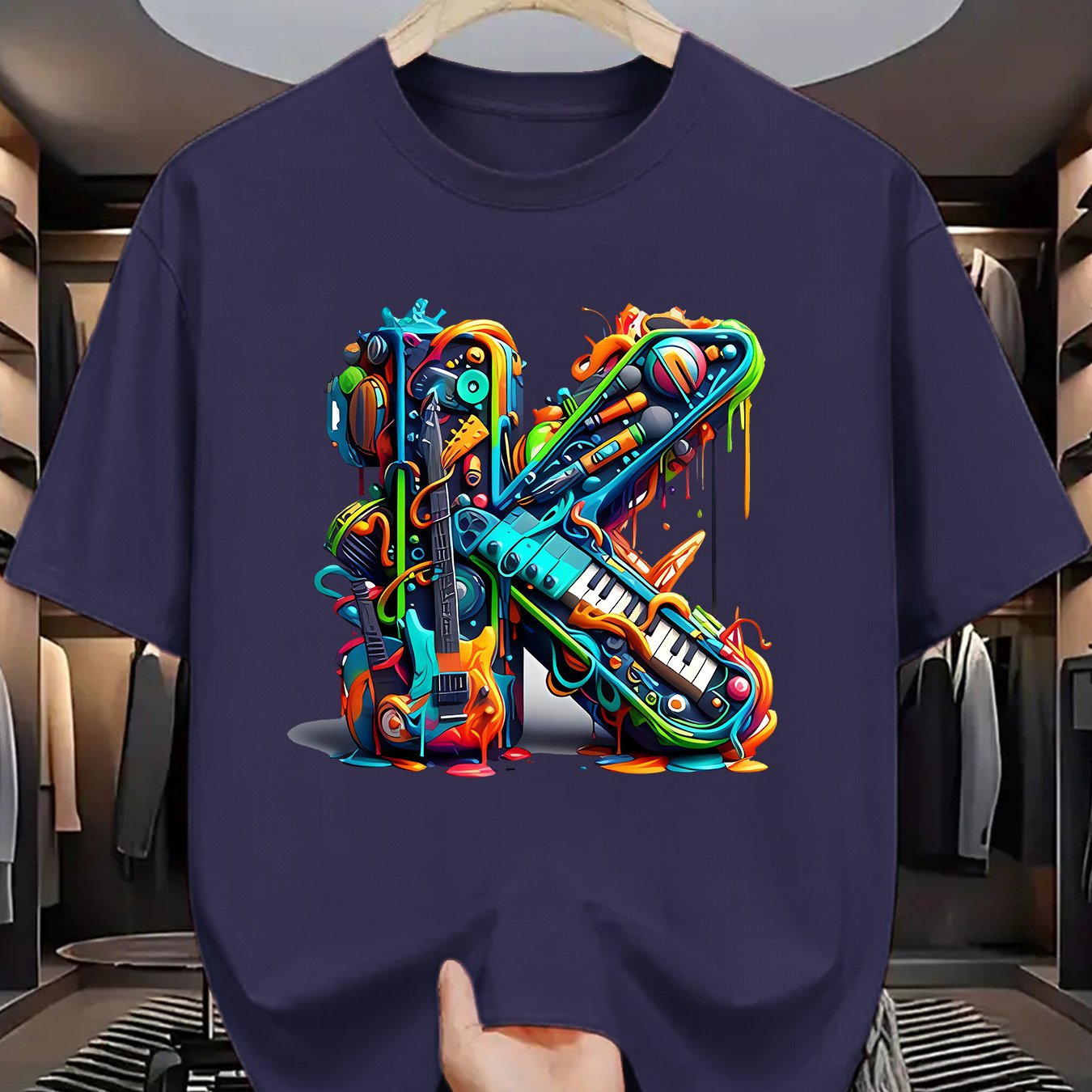 T-shirt homme à manches courtes avec imprimé graffiti coloré – style streetwear décontracté pour l'été

