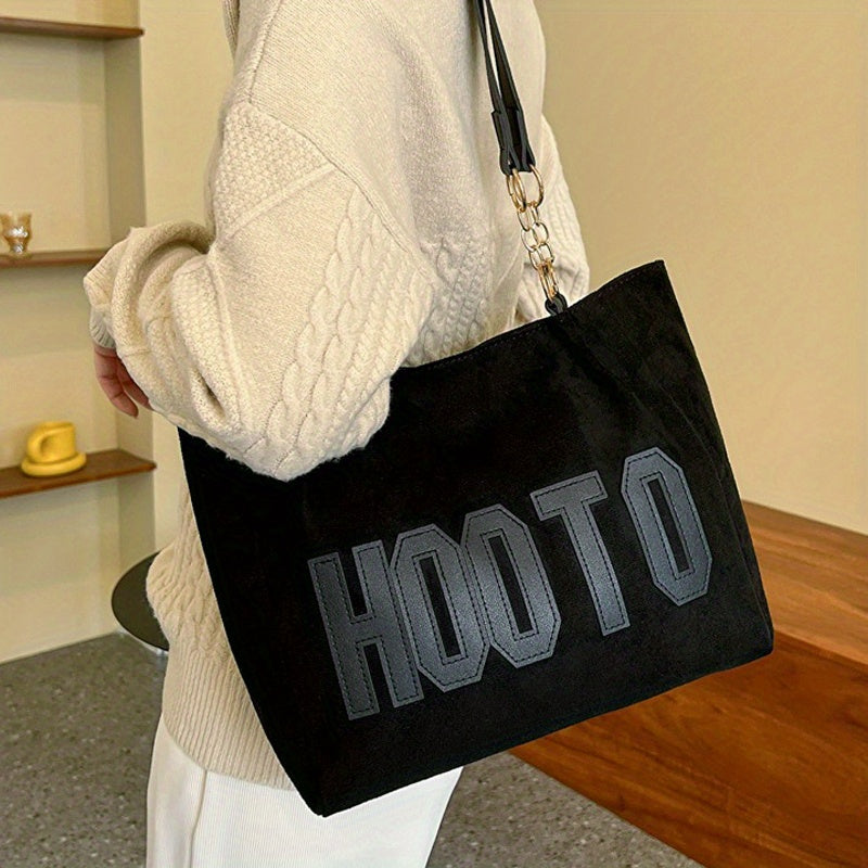 Grand sac à bandoulière femme en tissu peluche avec imprimé lettres, disponible en lot de 1 ou 2